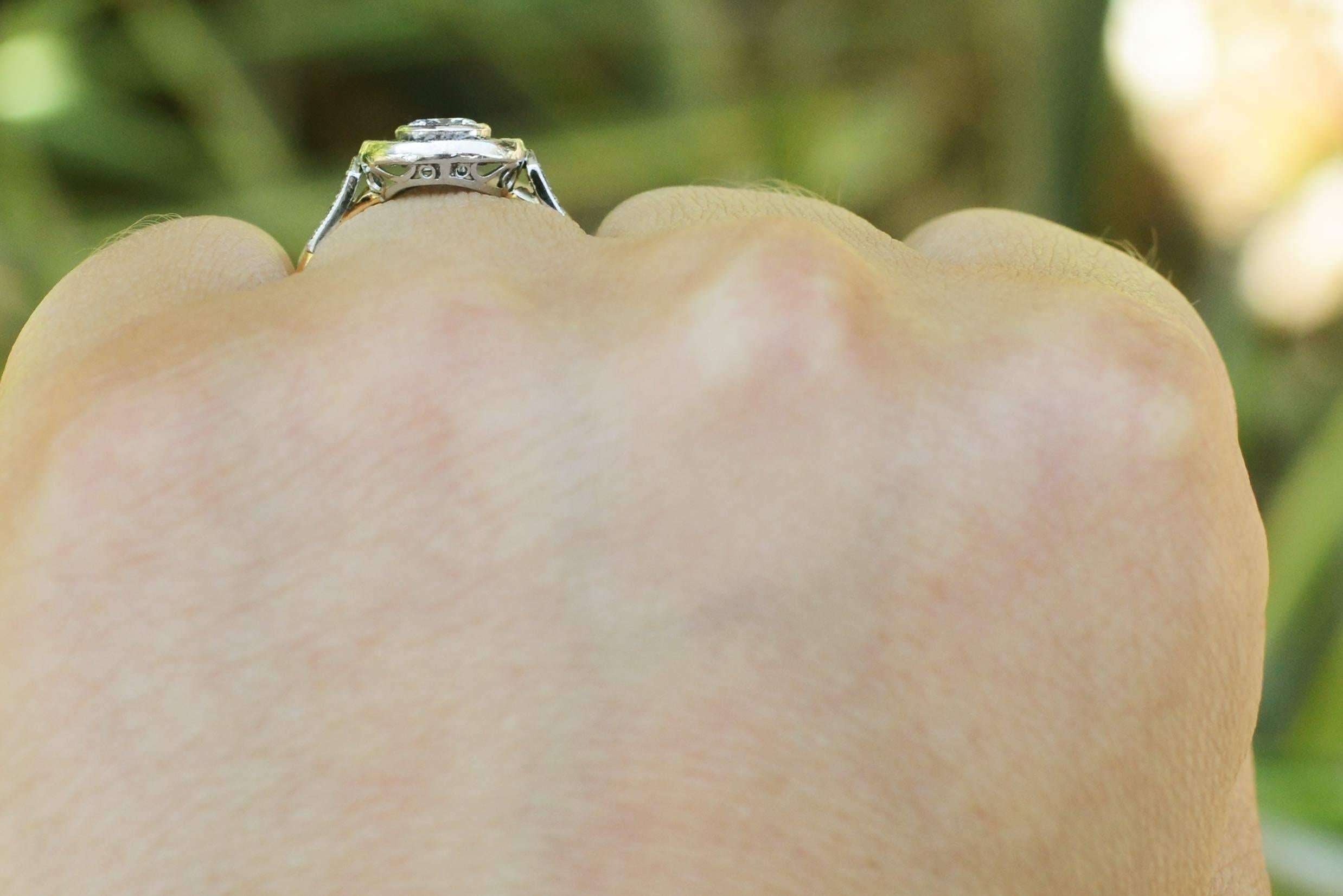 1920's Art Deco Diamond Sapphire Target Engagement Ring Platinum & Yellow Gold In Good Condition In Santa Barbara, CA