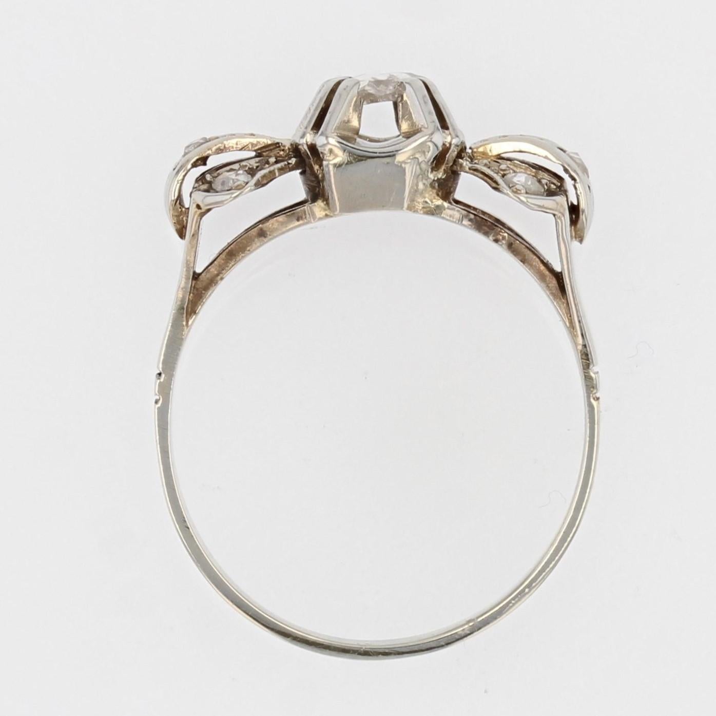 1920s Art Deco Diamonds 18 Karat White Gold Bow Ring For Sale 3