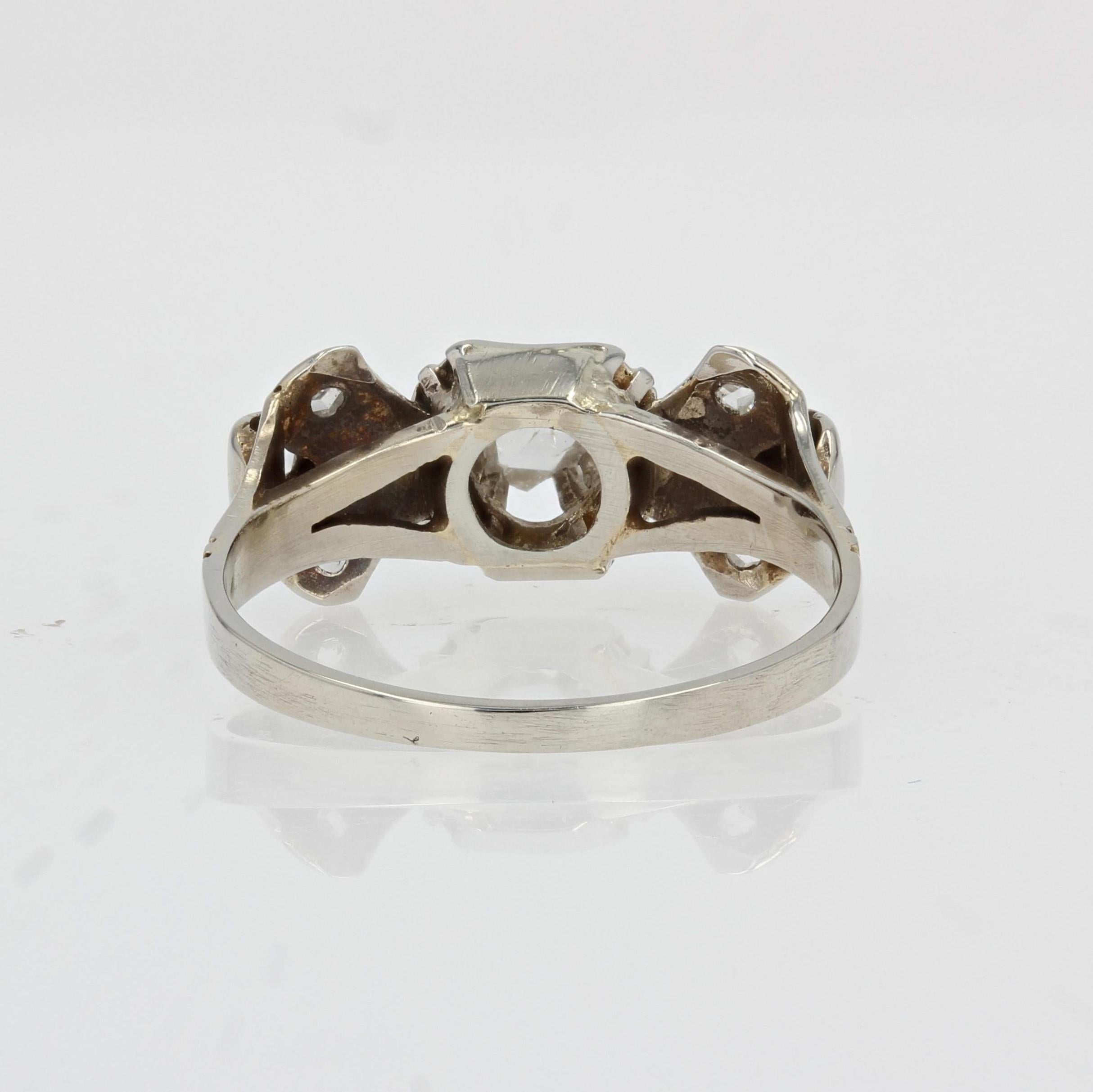 1920s Art Deco Diamonds 18 Karat White Gold Bow Ring For Sale 4