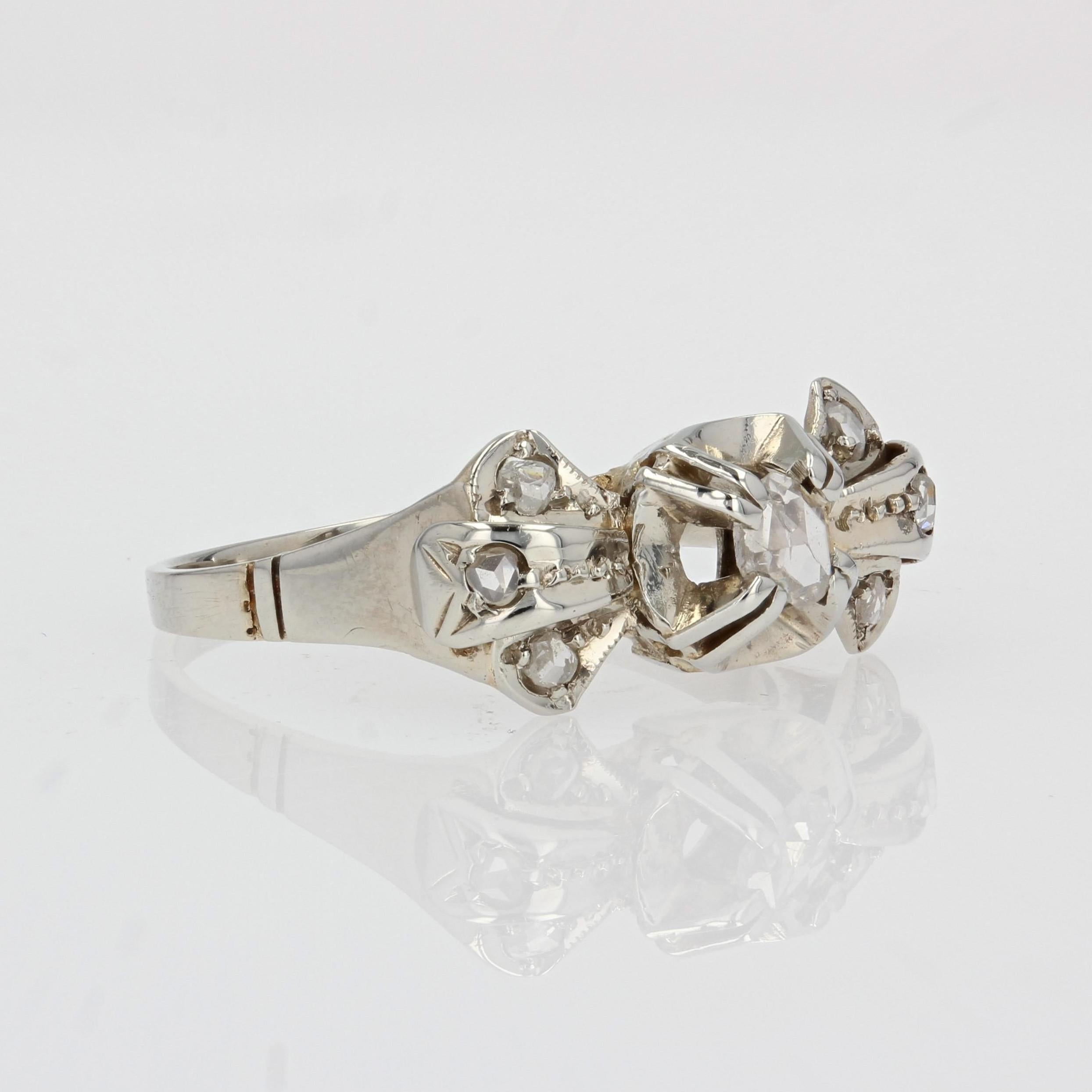 Women's 1920s Art Deco Diamonds 18 Karat White Gold Bow Ring For Sale