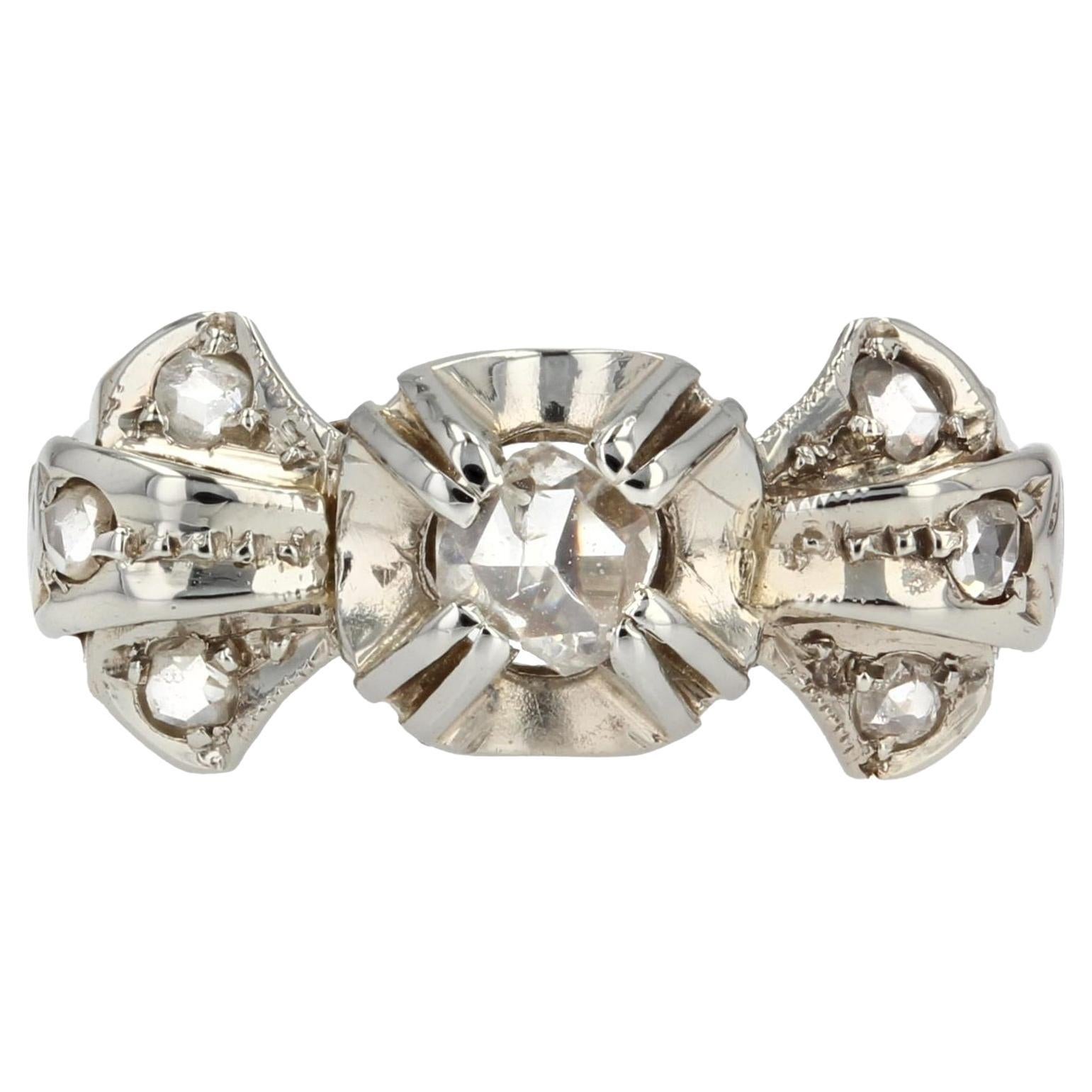 1920s Art Deco Diamonds 18 Karat White Gold Bow Ring For Sale