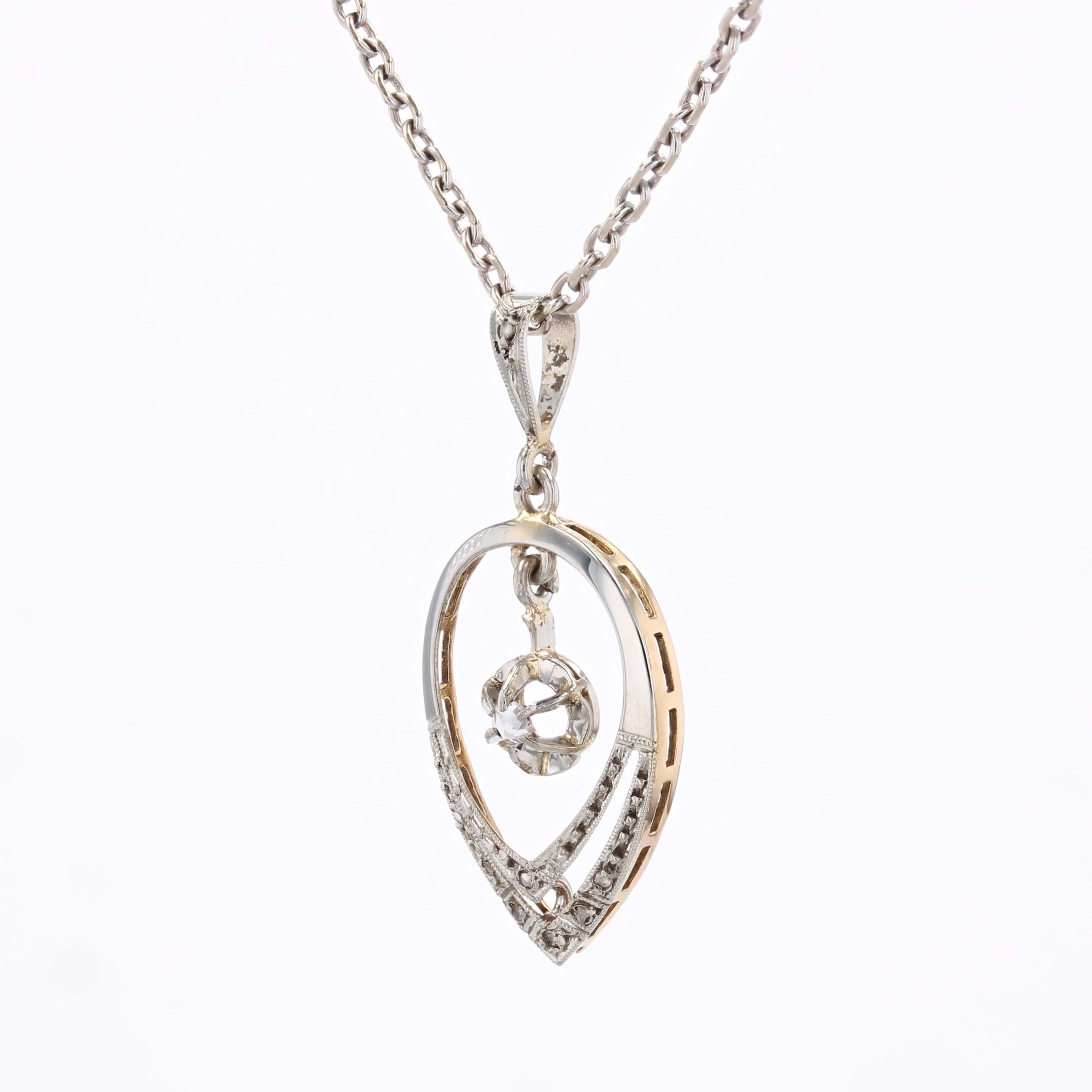Pendentif en or blanc et jaune 18 carats avec diamants Art Deco des années 1920 Bon état - En vente à Poitiers, FR