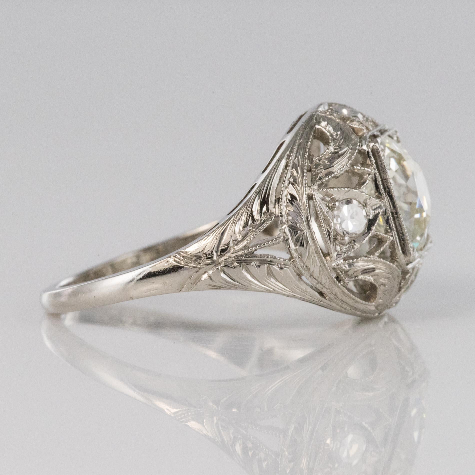 1920s Art Deco Diamonds Platinum Dome Ring For Sale 2