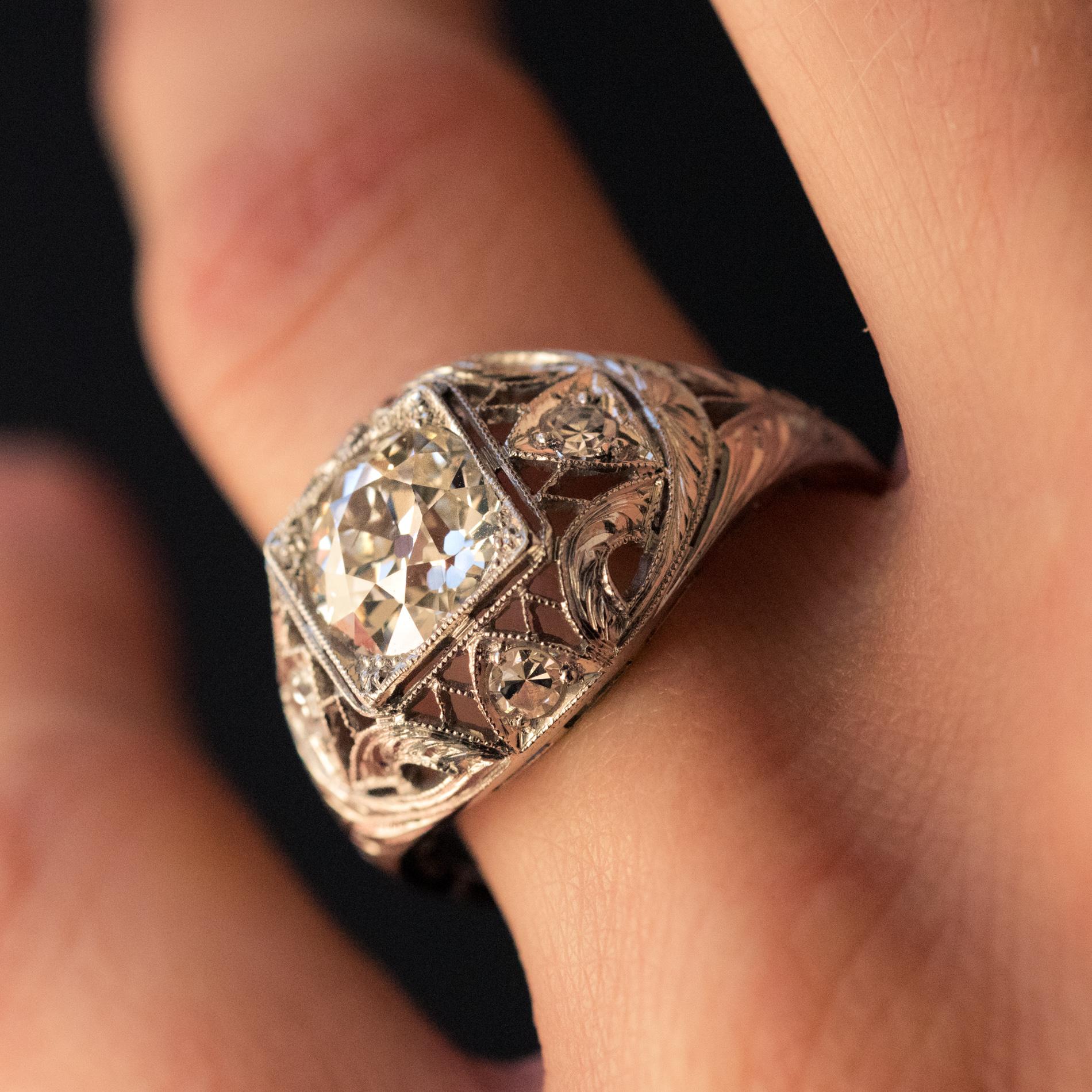 1920s Art Deco Diamonds Platinum Dome Ring For Sale 3