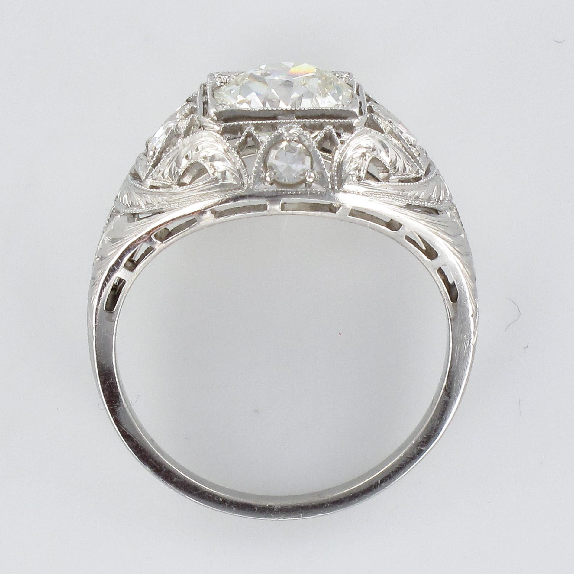 1920s Art Deco Diamonds Platinum Dome Ring For Sale 5
