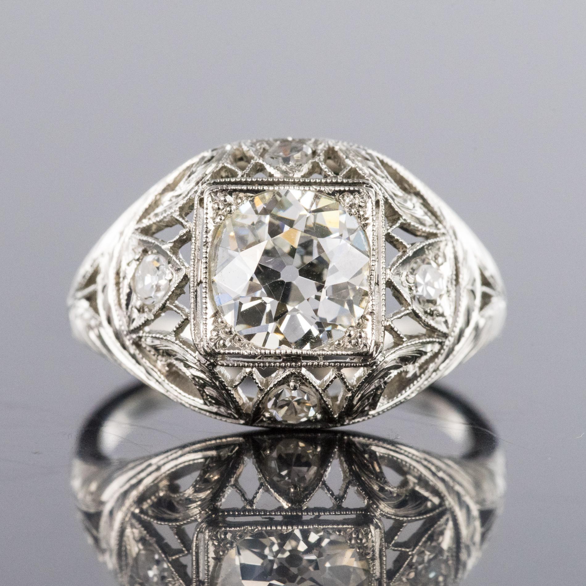 1920er Art Deco Diamanten Platin Kuppel Ring (Art déco) im Angebot