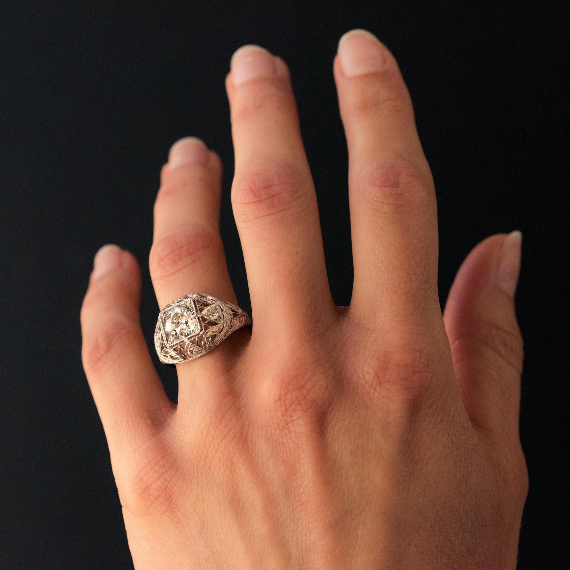 Women's 1920s Art Deco Diamonds Platinum Dome Ring For Sale