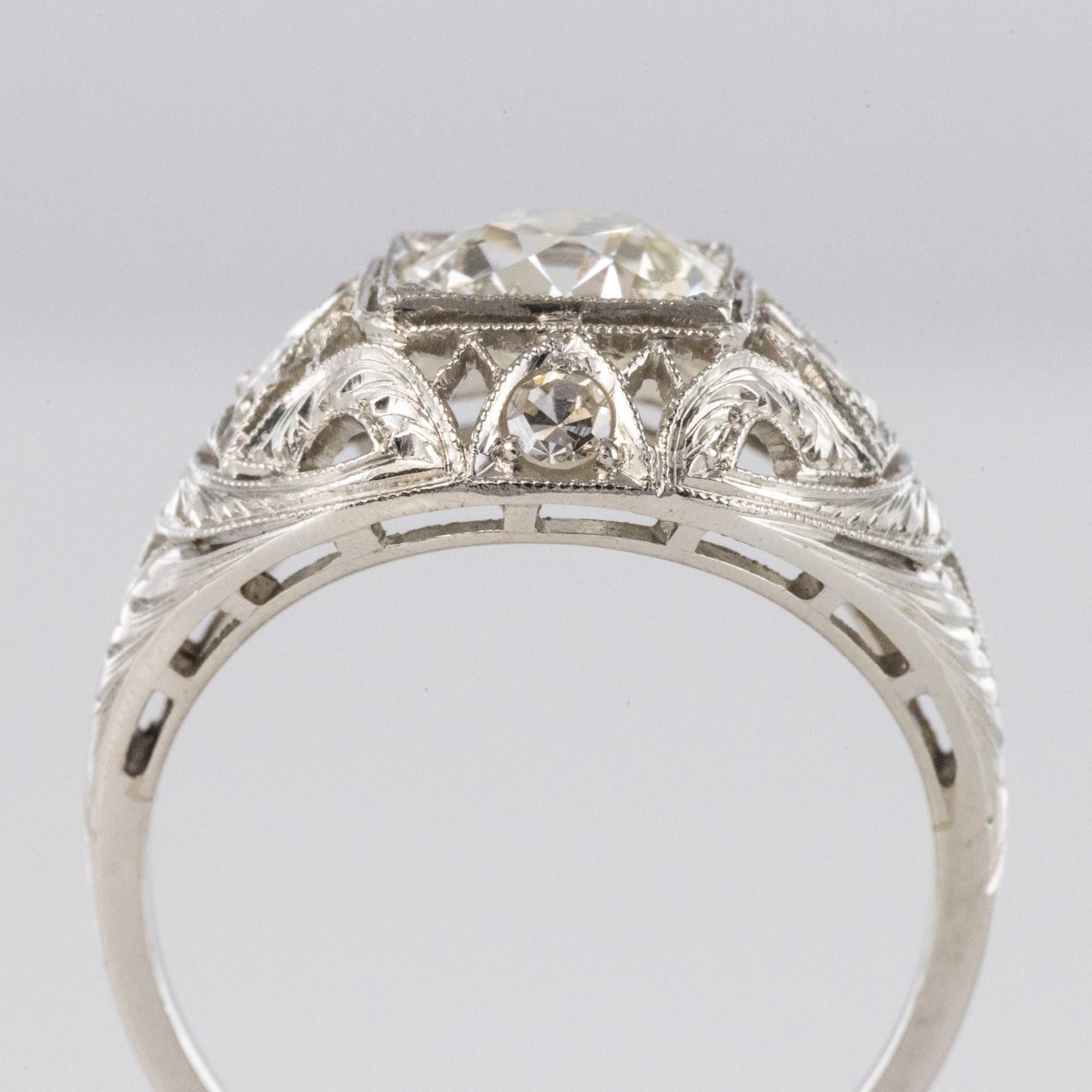 1920s Art Deco Diamonds Platinum Dome Ring For Sale 1