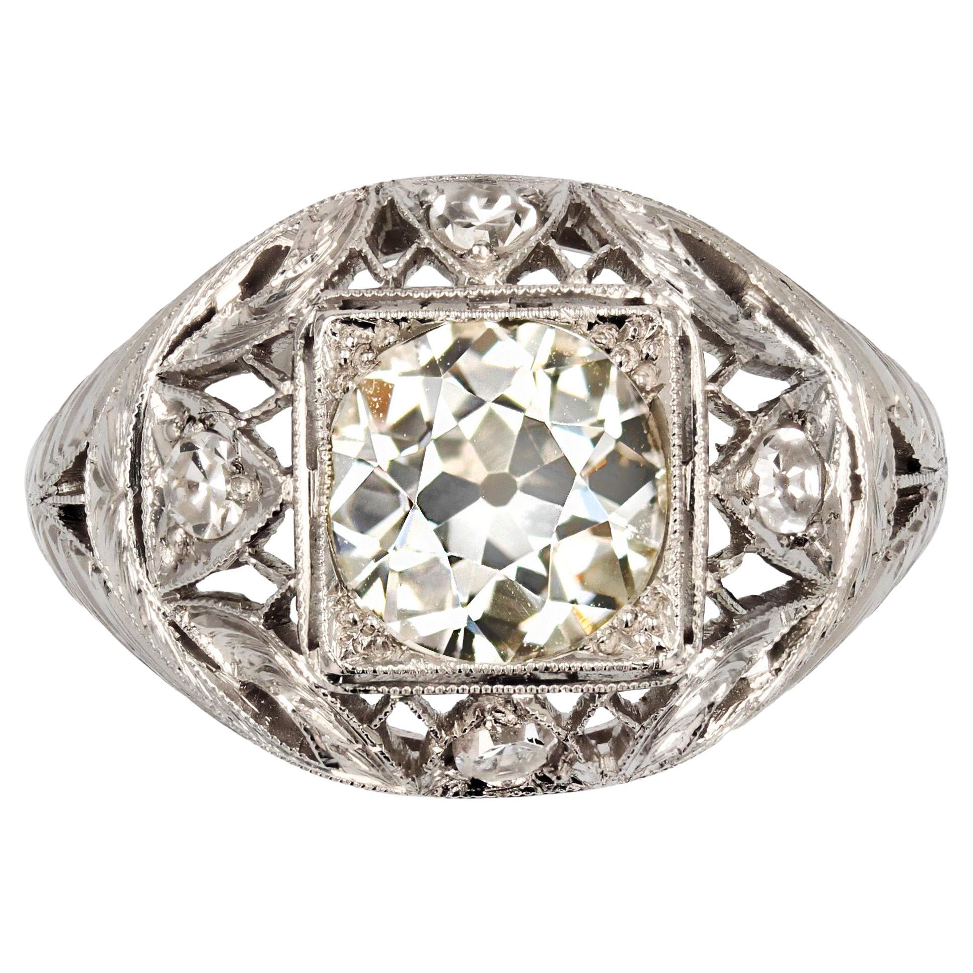 1920s Art Deco Diamonds Platinum Dome Ring
