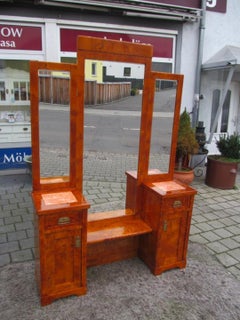 1920s Art Deco Dressing Table Poplar Burl with Mirror