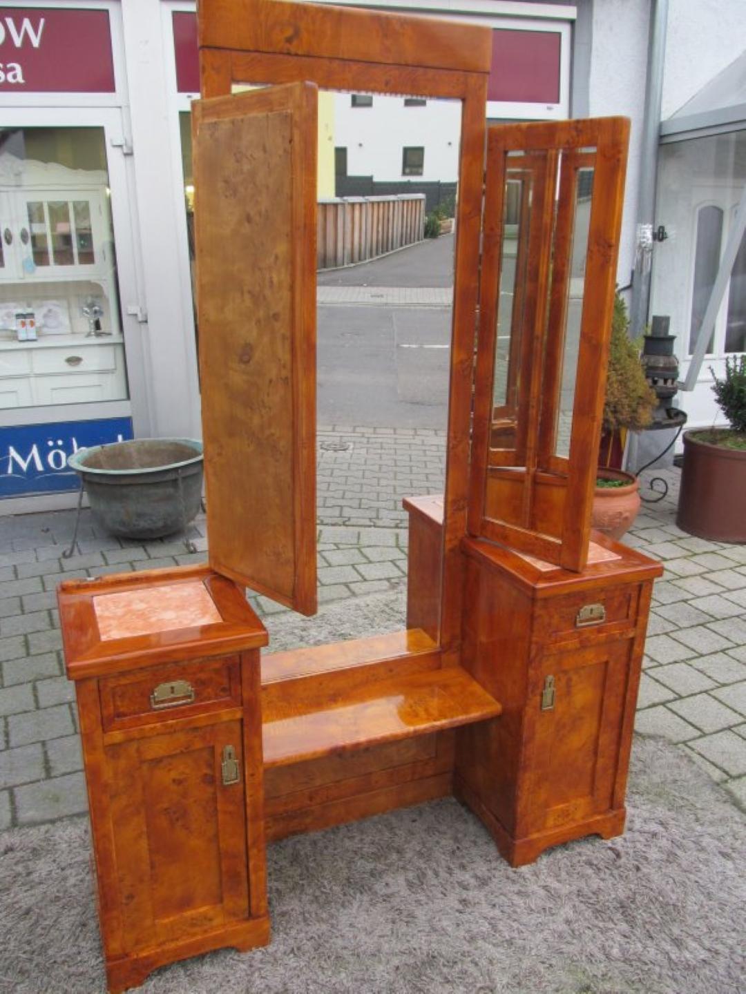 Hand-Crafted 1920s Art Deco Dressing Table Poplar Burl with Mirror