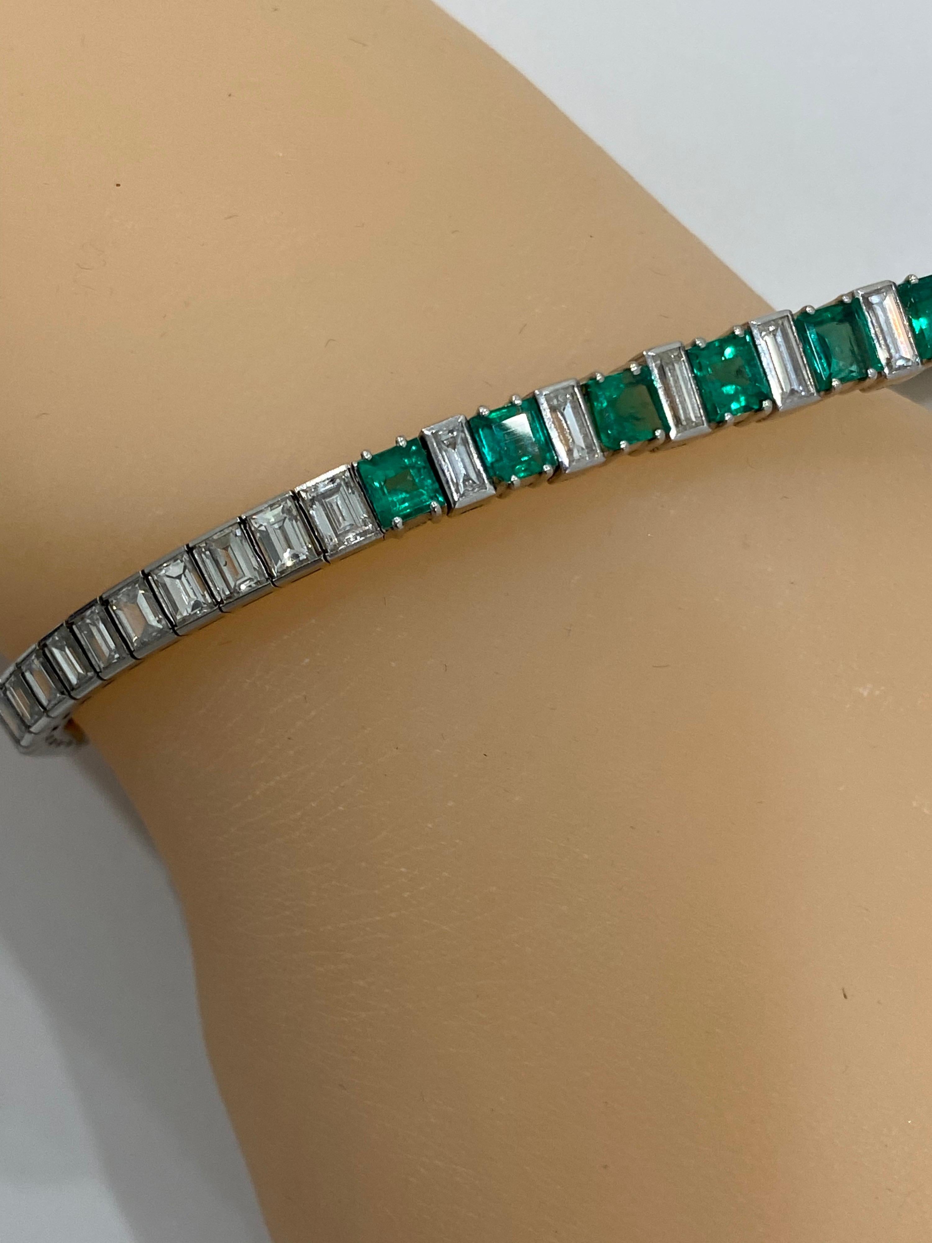 1920s Original Art Deco Emerald Diamond Important Line Bracelet 1