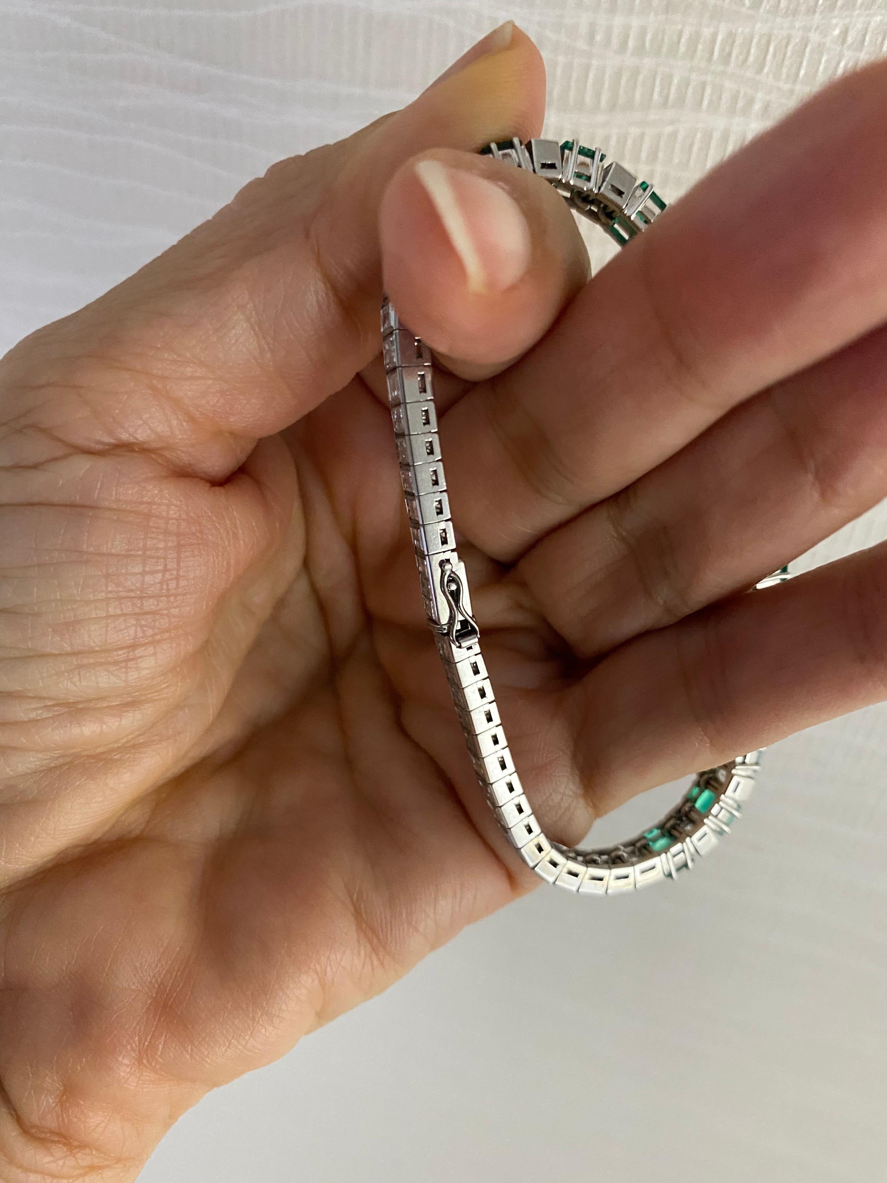 1920s Original Art Deco Emerald Diamond Important Line Bracelet 2