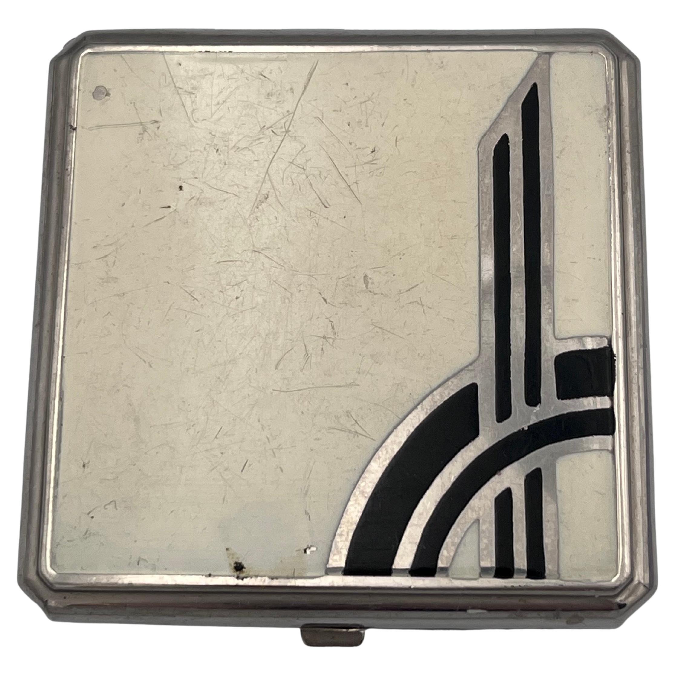 1920's Art Deco Enamel Ladies Make up Compact Mirror Rouge, Mirror, Puffs For Sale