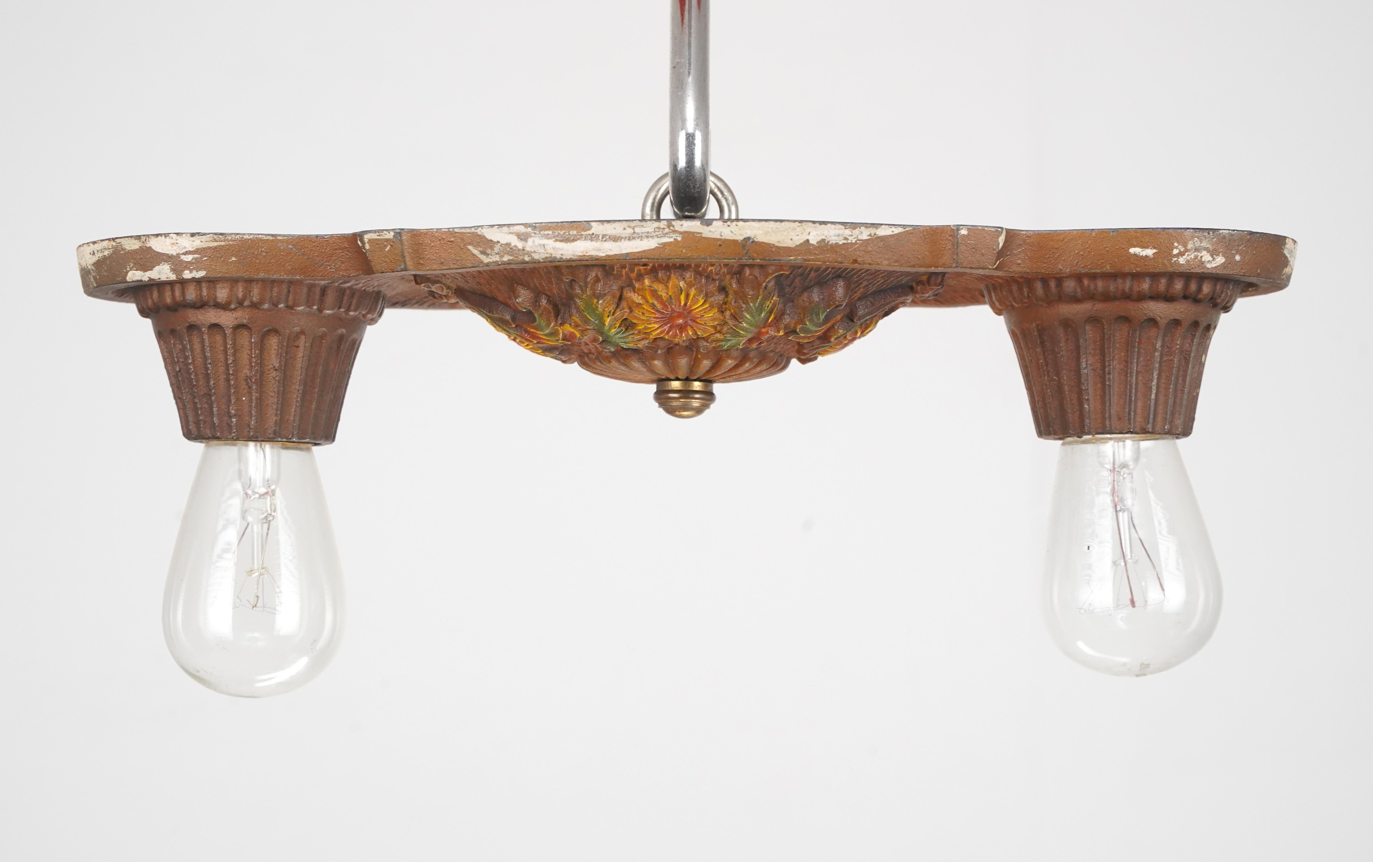 1920er Art Deco Freiliegende Glühbirne Flush Mount Light im Angebot 1