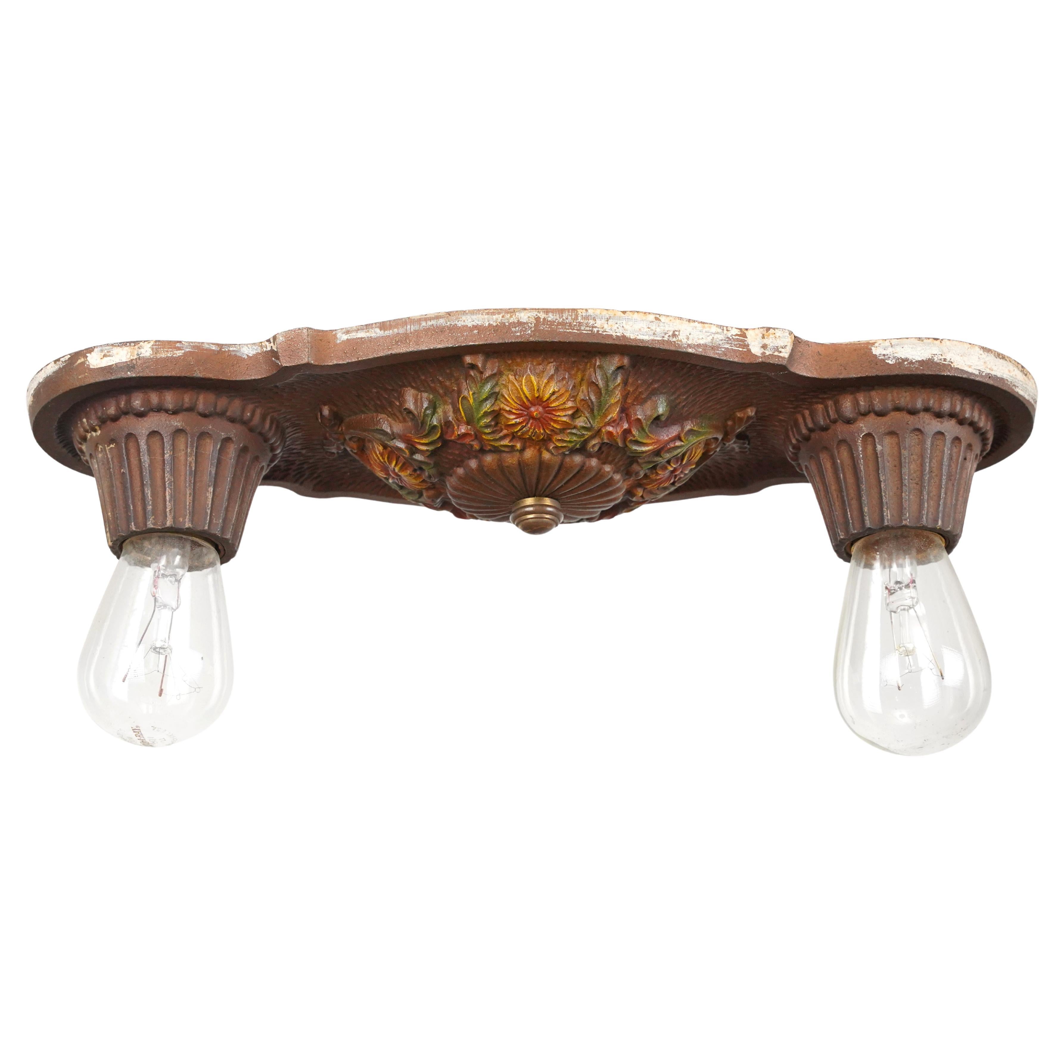 1920er Art Deco Freiliegende Glühbirne Flush Mount Light im Angebot