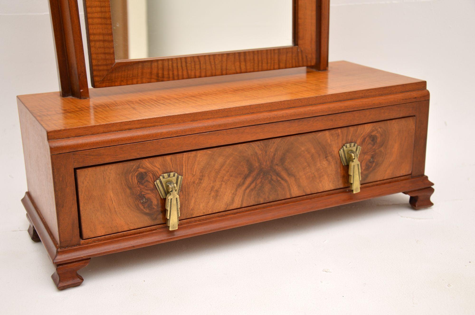 Early 20th Century 1920s Art Deco Figured Walnut Table Top Mirror For Sale