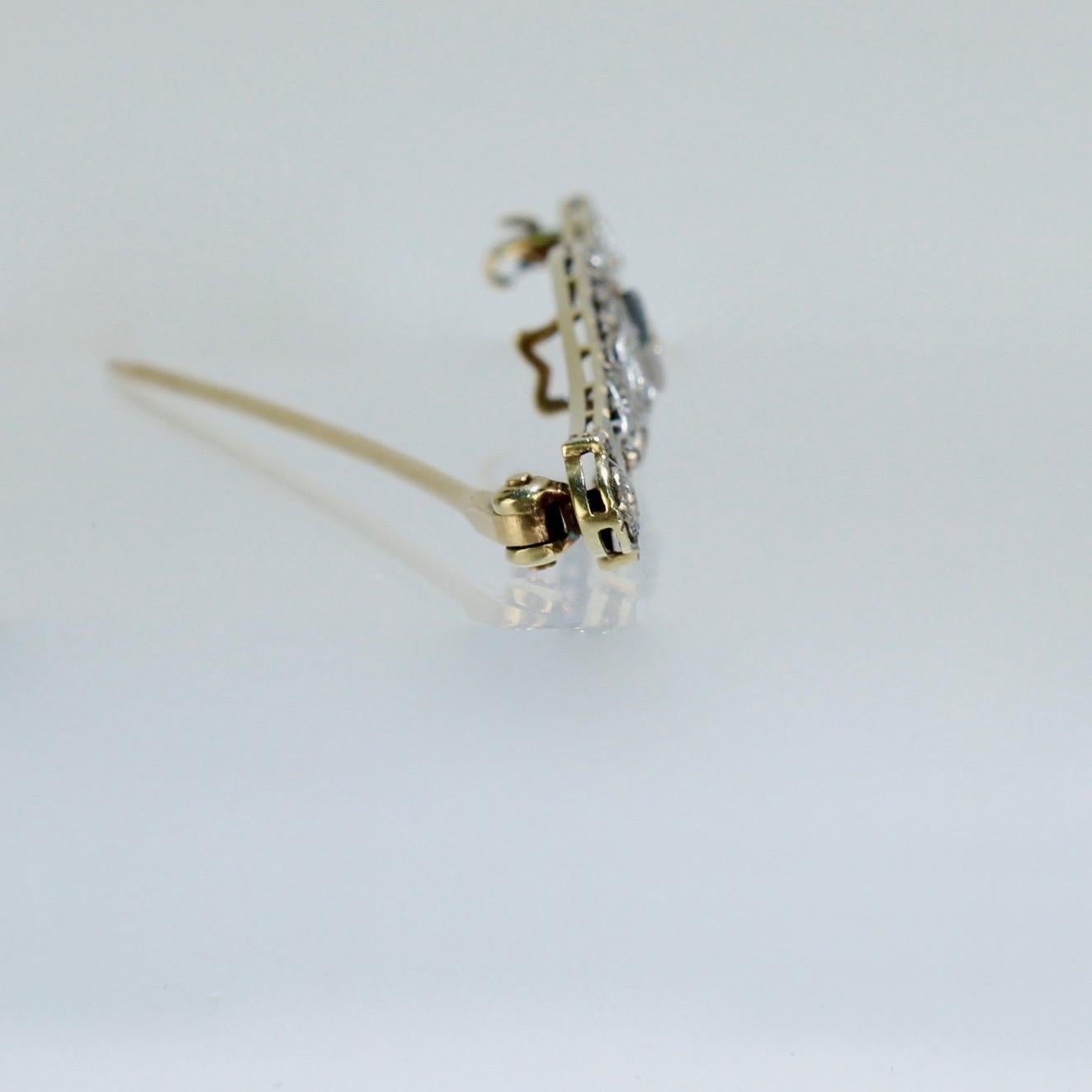 Women's 1920s Art Deco Filigree 14 Karat Gold and Diamond Bar Pin or Brooch