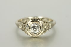 1920s Art Deco Filigree Engagement Ring with 0.55ct Old Mine Cut Diamond in 14K