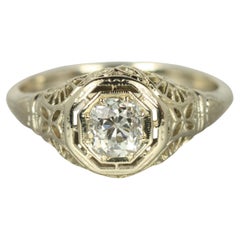 1920s Art Deco Filigree Engagement Ring with 0.55ct Old Mine Cut Diamond in 14K