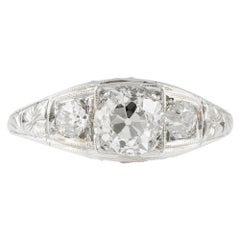 Antique 1920s Art Deco Filigree Platinum with 0.87 Carat Center Diamond Engagement Ring
