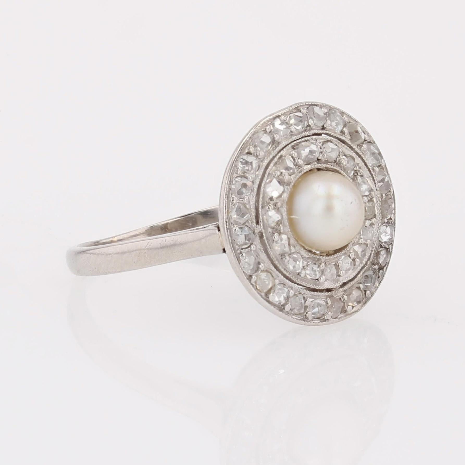 Anello tondo in platino con perle e diamanti Art Deco degli anni '20 in vendita 5