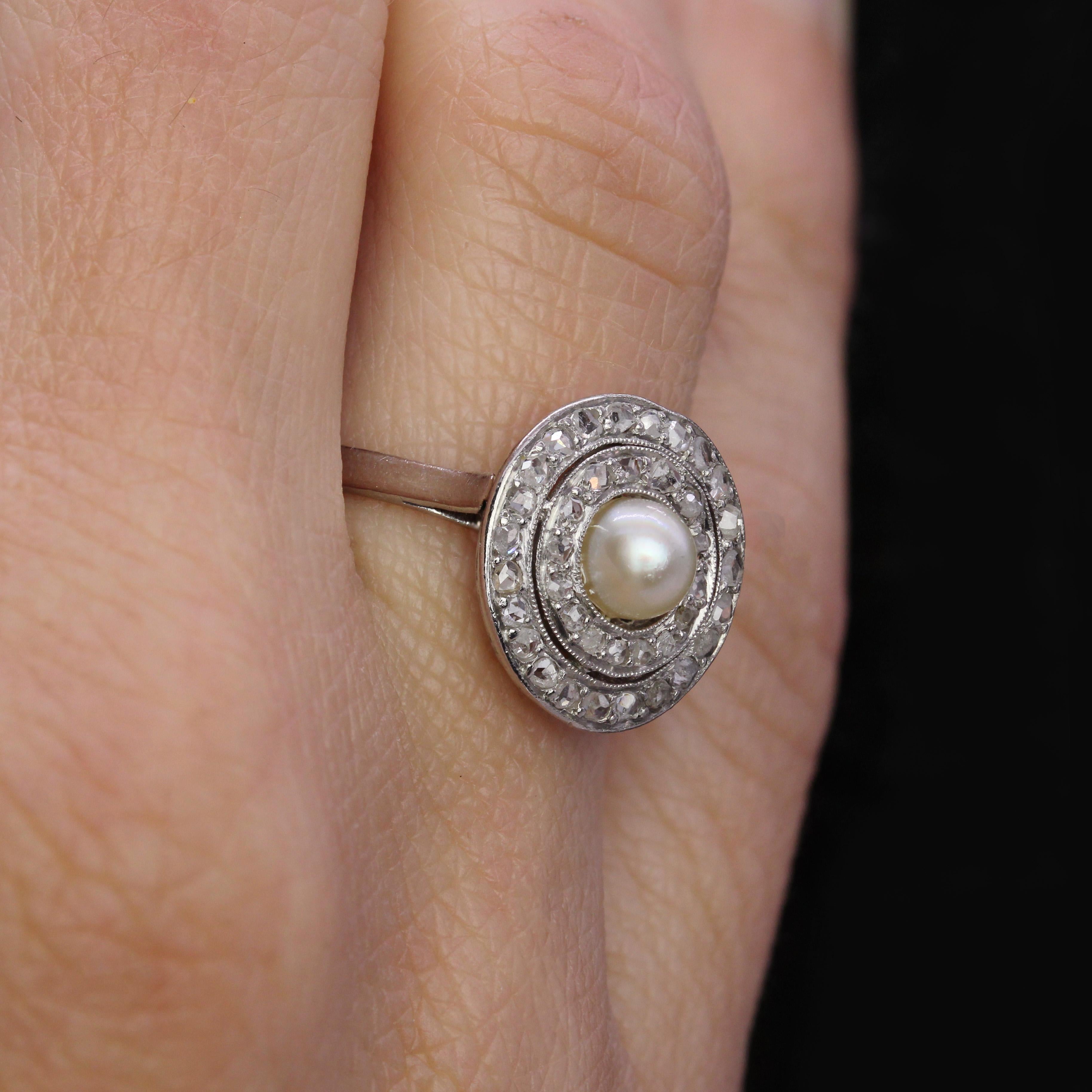 Anello tondo in platino con perle e diamanti Art Deco degli anni '20 in vendita 7