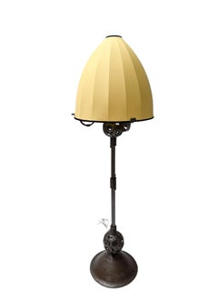1920s Art Deco Floor Lamp by Jan Joustra, Wrought Iron & Silk