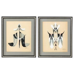 1920s Art Deco Follies Bergere Costume Illustrations by Marcel DuBois, Set of 2