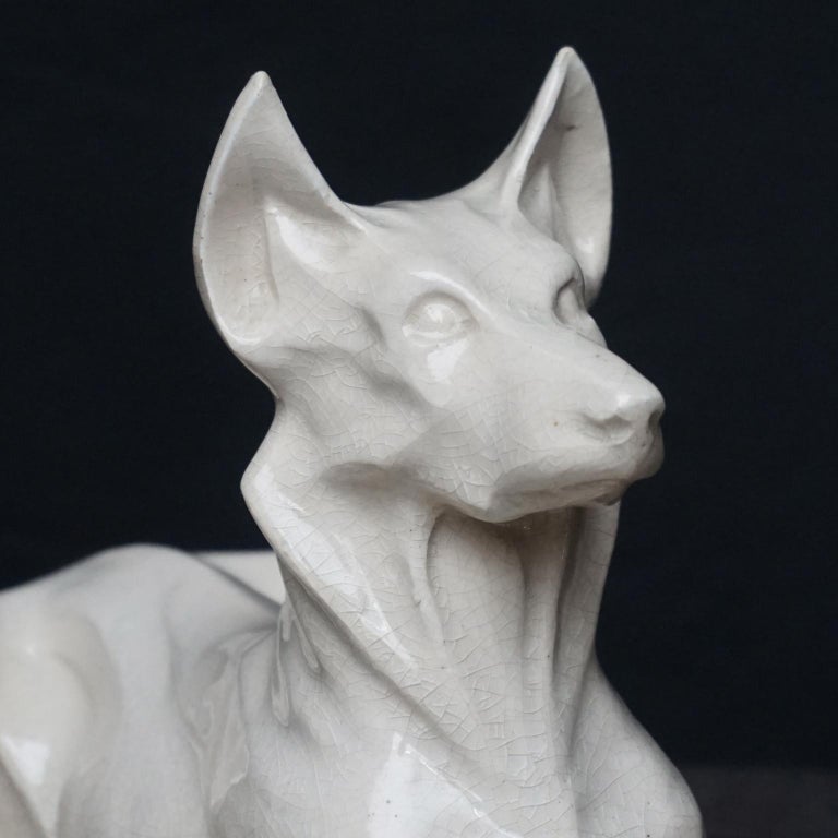 1920s Art Deco French Ceramic Shepherd Dog Statue by Charles Louis Eugène Virion For Sale 5