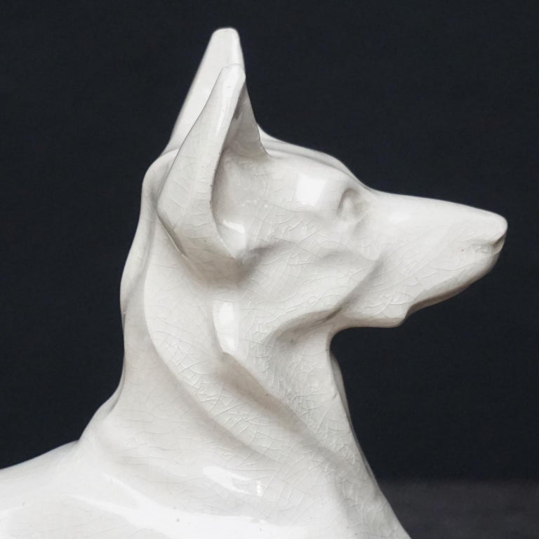 1920s Art Deco French Ceramic Shepherd Dog Statue by Charles Louis Eugène Virion For Sale 6