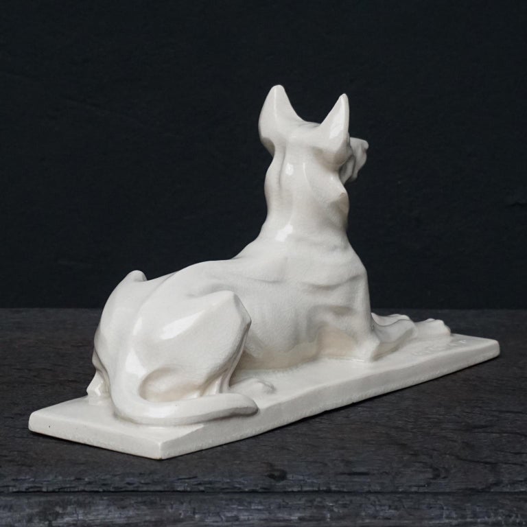 1920s Art Deco French Ceramic Shepherd Dog Statue by Charles Louis Eugène Virion For Sale 1