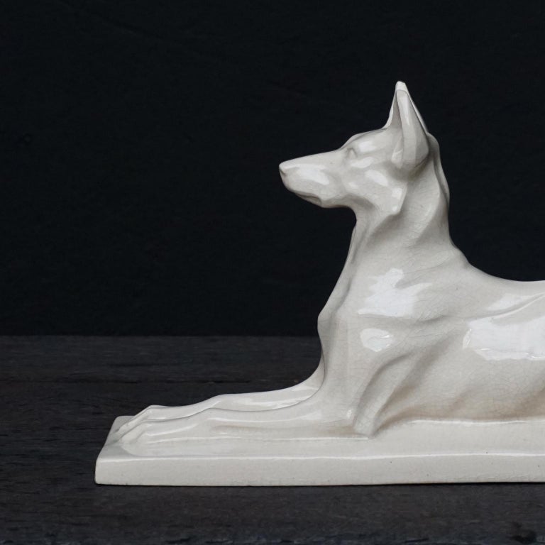 1920s Art Deco French Ceramic Shepherd Dog Statue by Charles Louis Eugène Virion For Sale 4