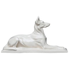 1920s Art Deco French Ceramic Shepherd Dog Statue by Charles Louis Eugène Virion