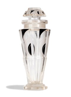 1920s Art Déco French Cylindrical Crystal and Black Enamel Decanter with Stopper