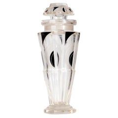 1920s Art Déco French Cylindrical Crystal and Black Enamel Decanter with Stopper