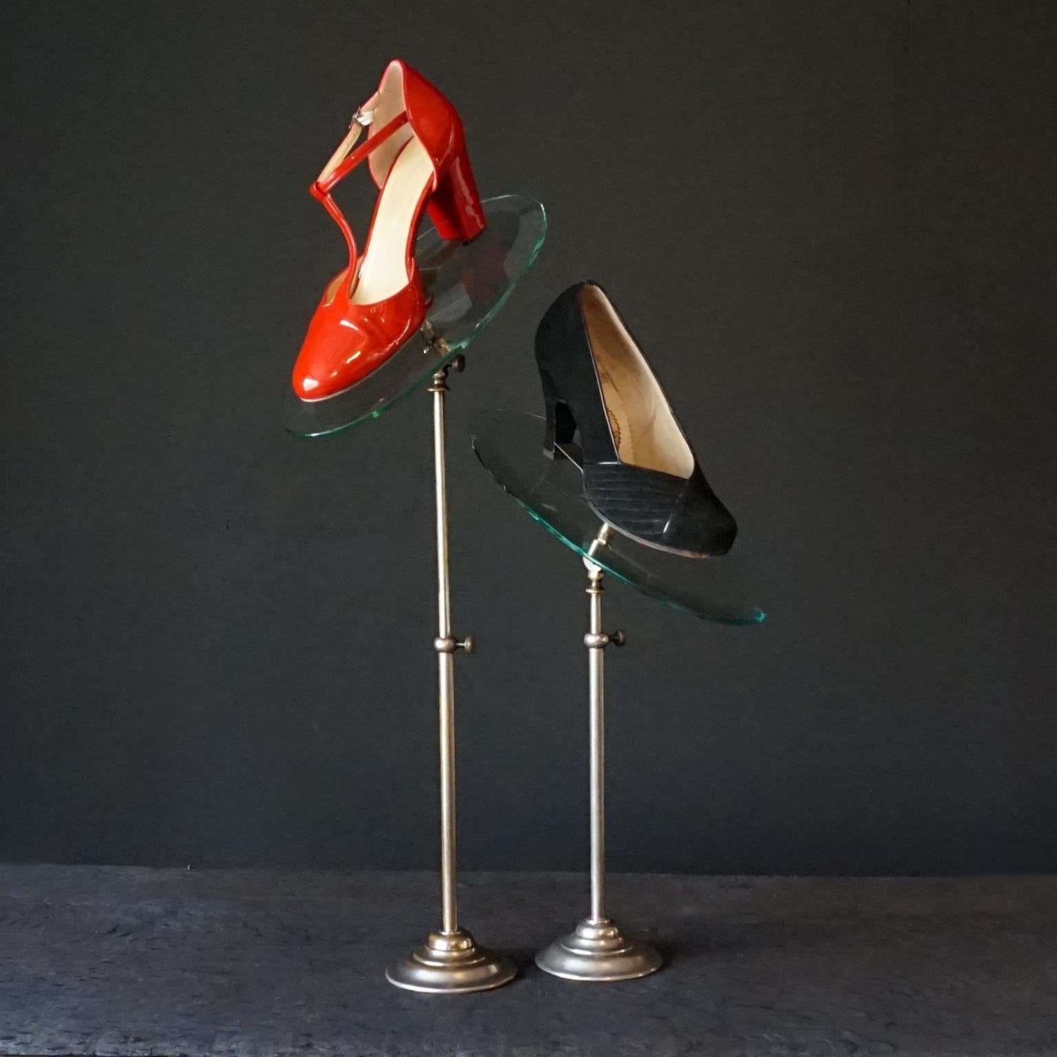 20th Century 1920s Art Deco French Department Store Chrome and Glass Shoe Display Stands