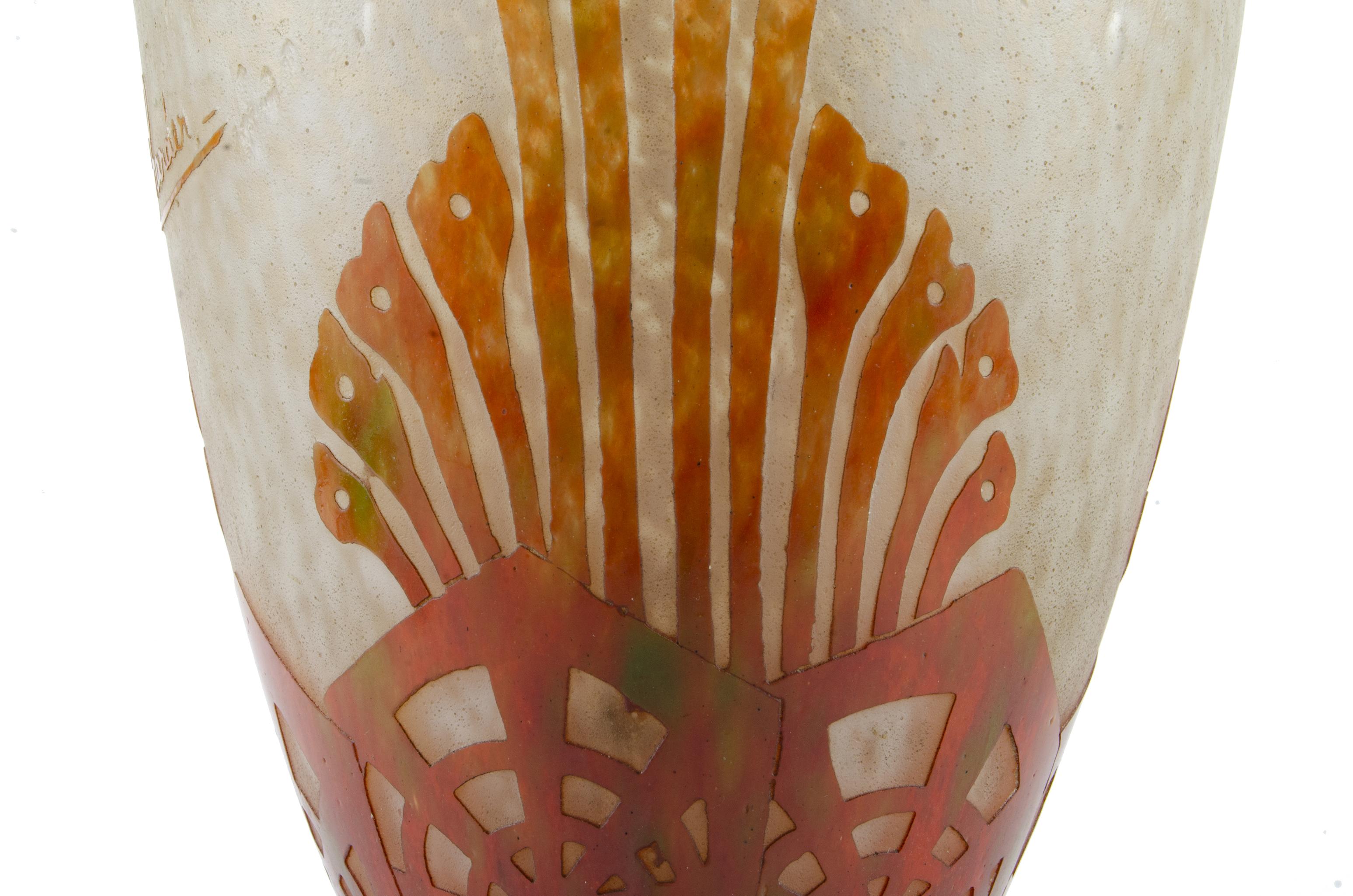 Vase Art Déco en verre français des années 1920 avec algues par Charder pour Le Verre Français Bon état - En vente à North Miami, FL