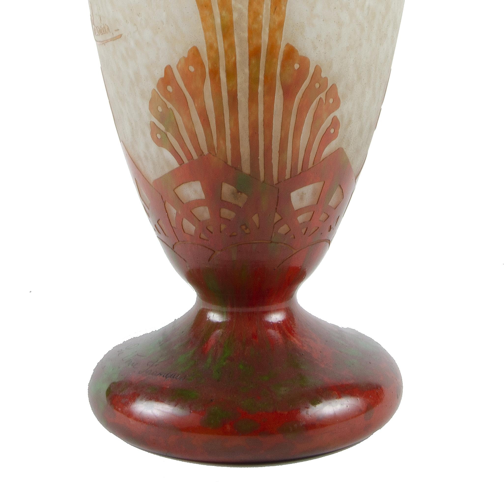 Vase Art Déco en verre français des années 1920 avec algues par Charder pour Le Verre Français en vente 2