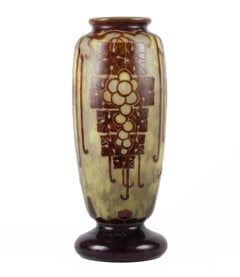 Französische Art Déco-Vase von Charder aus den 1920er Jahren, handbemalt, mattiert, für Le Verre Français