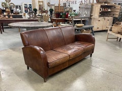 1920’s Art Deco French Leather Settee or Sofa