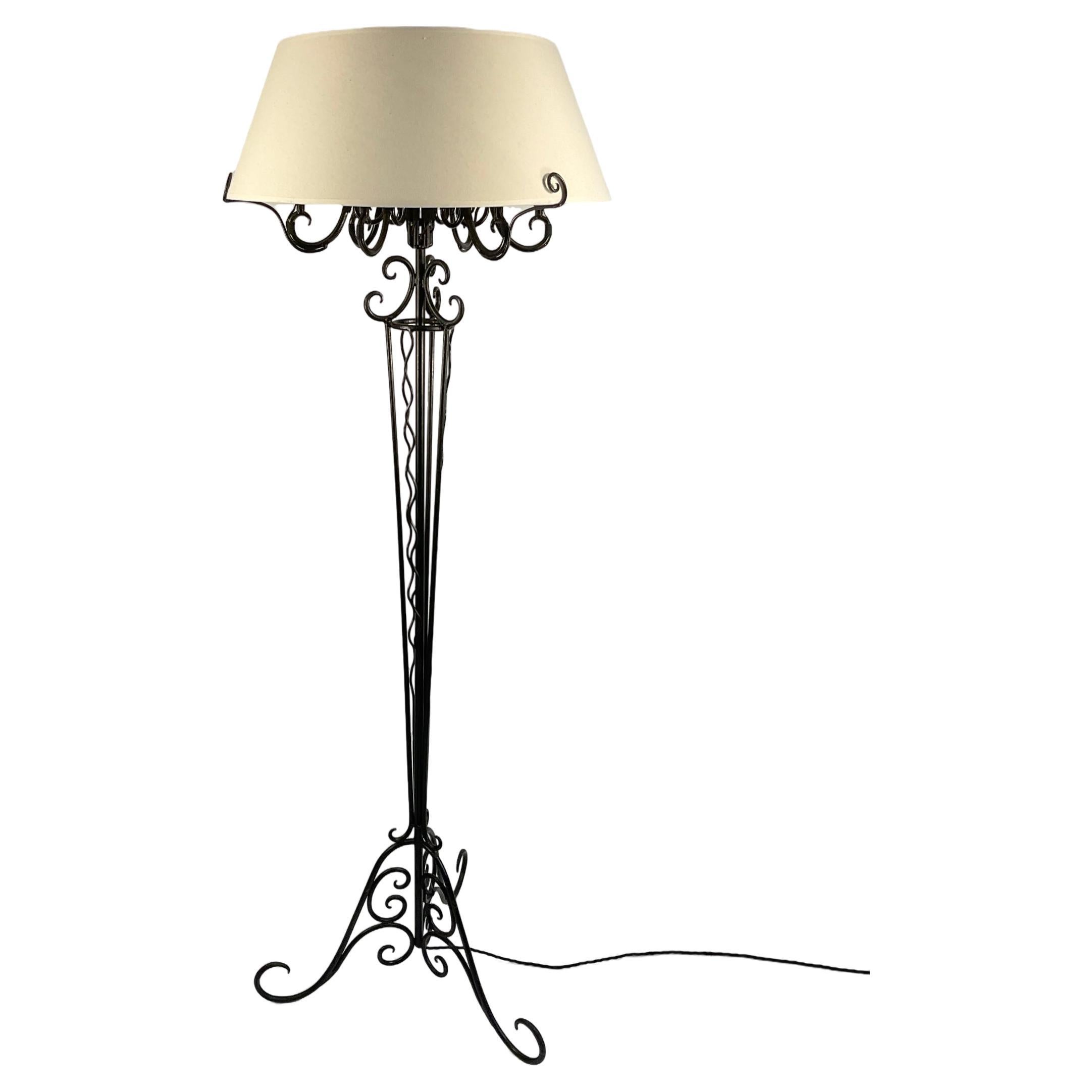 1920s Art Deco French Wrought Iron Floor Lamp in the Style of René Prou