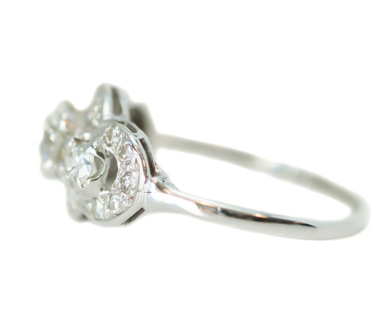 Women's 1920s Art Deco GIA 1.25 Carat Diamond Three-Stone White Gold Engagement Ring