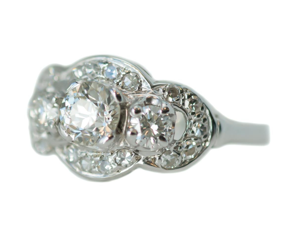1920s Art Deco GIA 1.25 Carat Diamond Three-Stone White Gold Engagement Ring 1