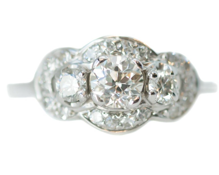 1920s Art Deco GIA 1.25 Carat Diamond Three-Stone White Gold Engagement Ring 4