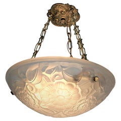 1920s Art Deco Glass and Bronze Chandelier