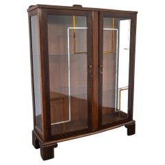 Antique 1920s Art Deco Glass Display Cabinet Curio with Decorative Mirror Details