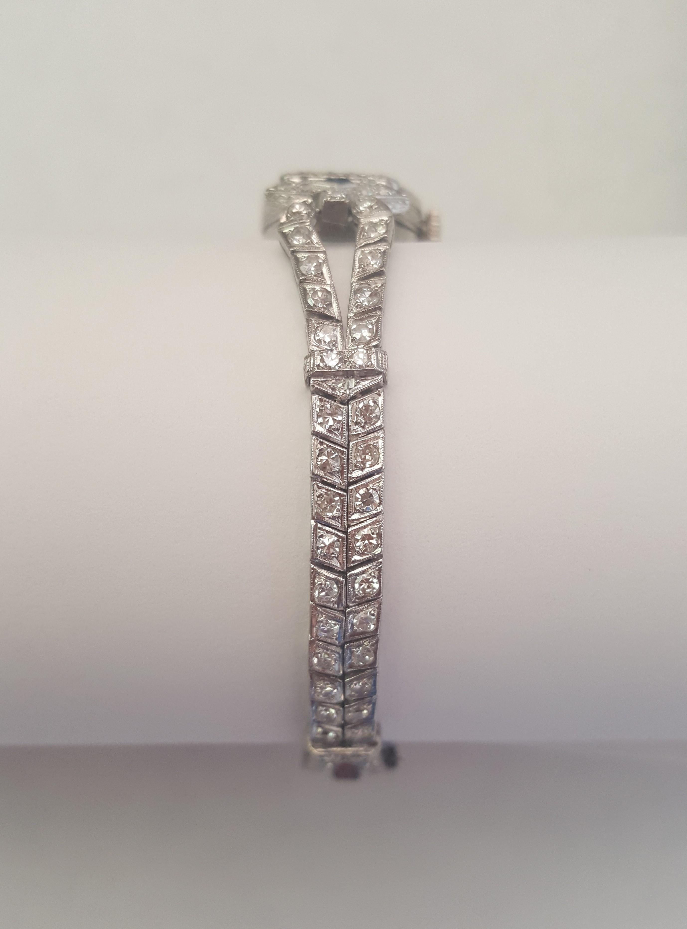 1920's Art Deco Glycine Platinum Ladies Watch, Diamonds 3.56cttw, Sapphires 5