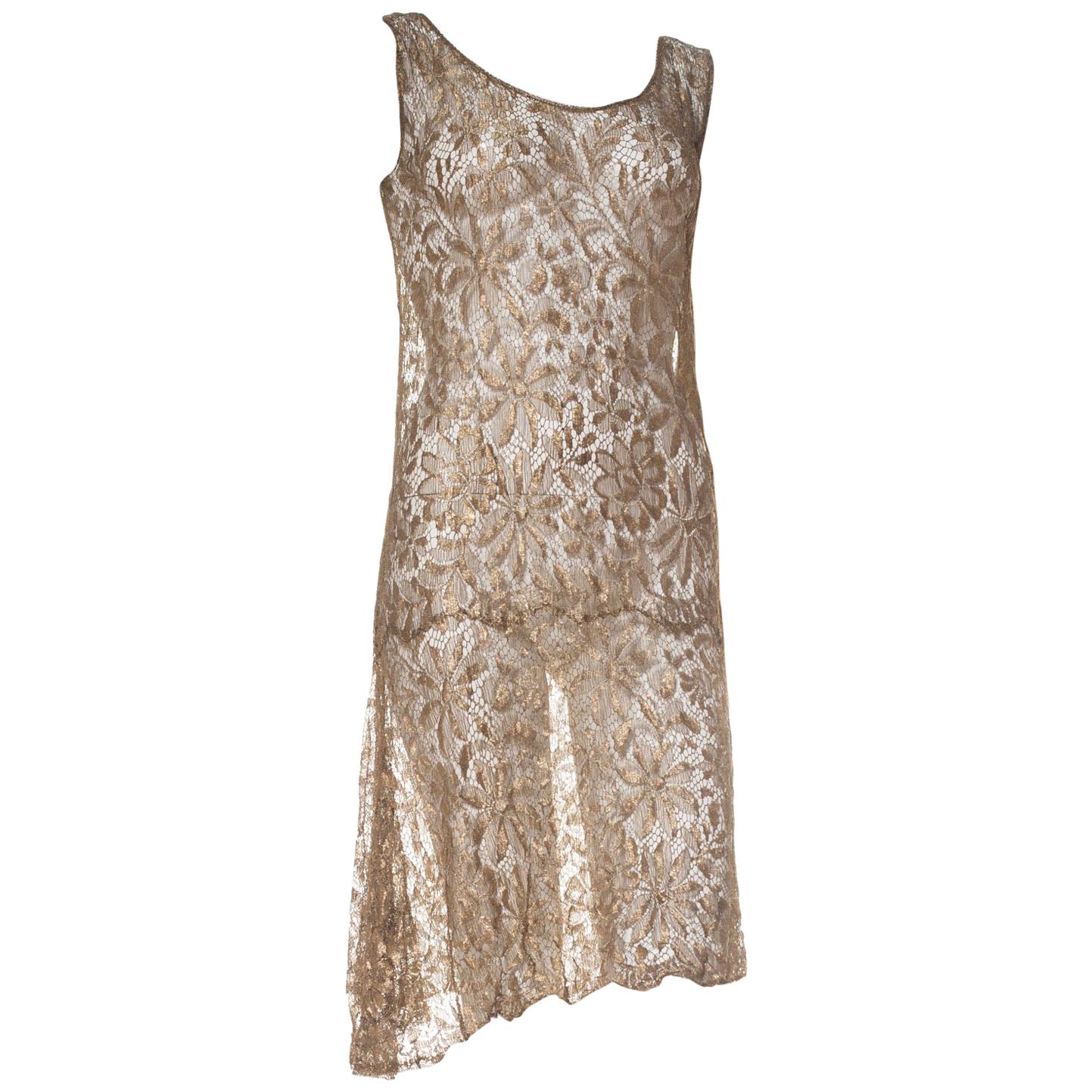 1920s Art Deco Gold Metal Lamé Lace Dress at 1stDibs