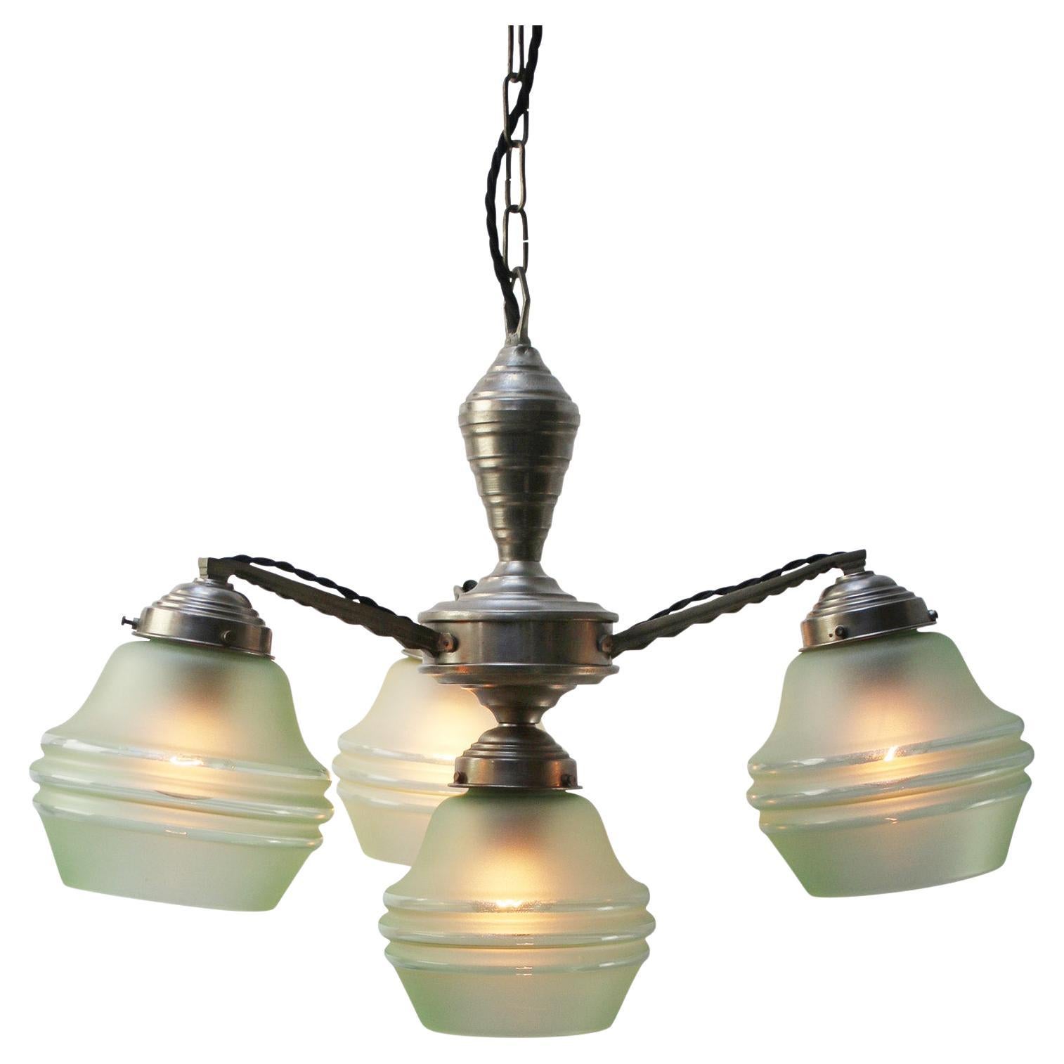 1920s Art Deco Green Frosted Glass Chandelier pendant Lamp